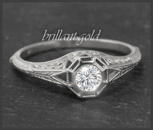 Diamant Ring mit 0,27ct, 585 Weißgold, Art Deco Design